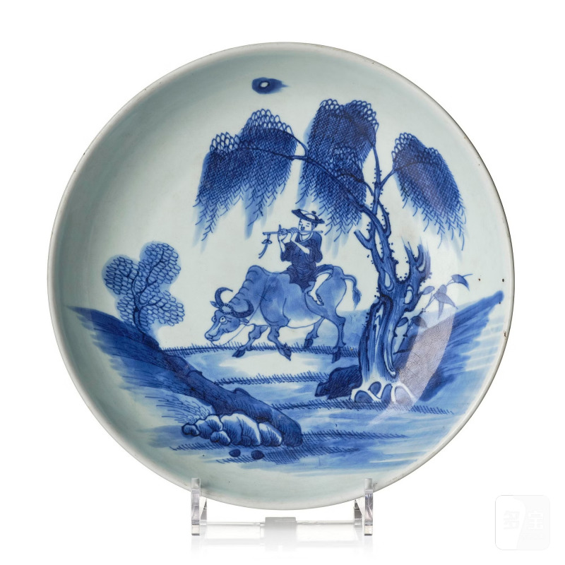 A blue and white dish,